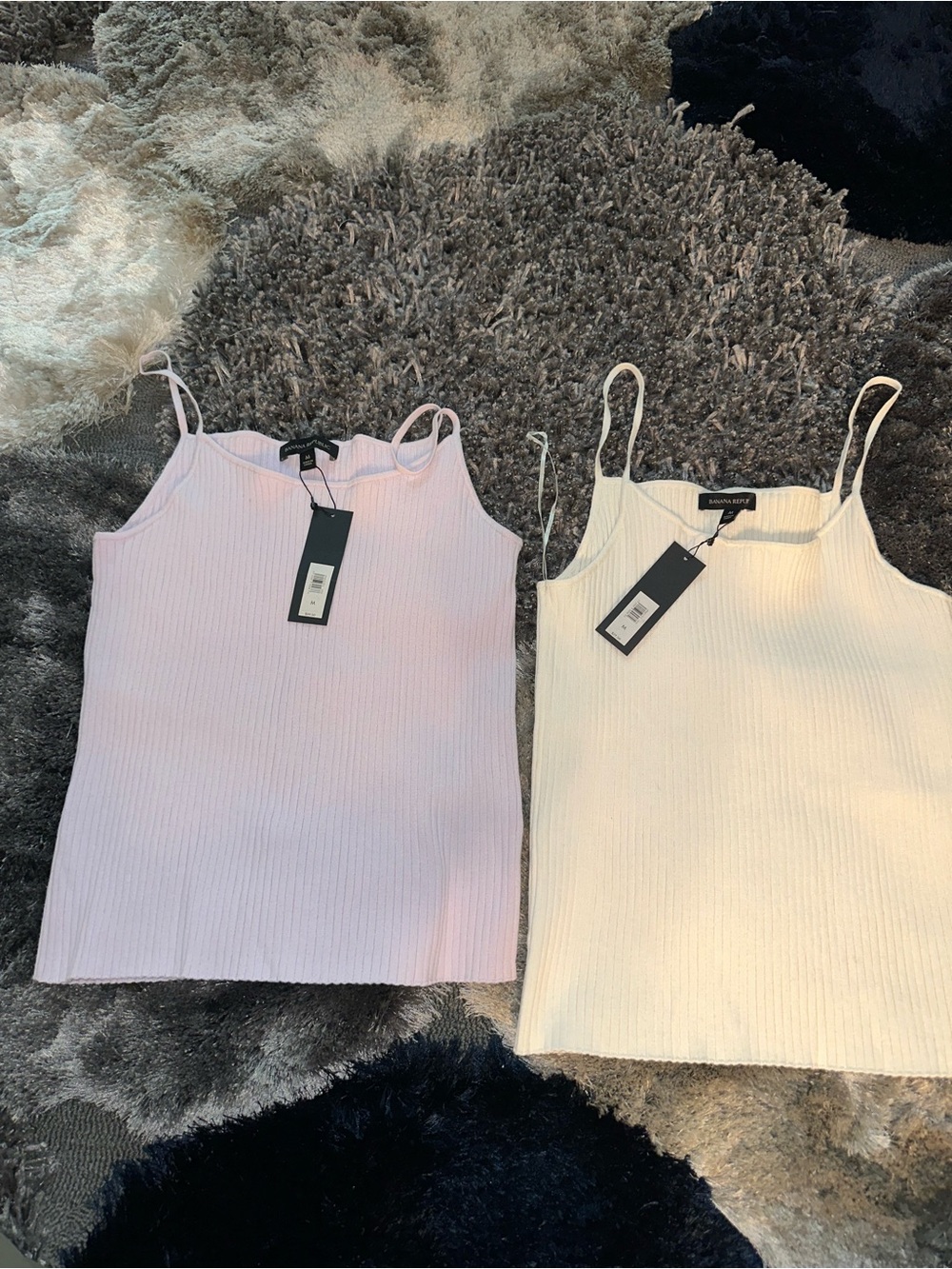 Banana Republic Ribbed Spaghetti Strap Tank Tops - Lilac & Cream